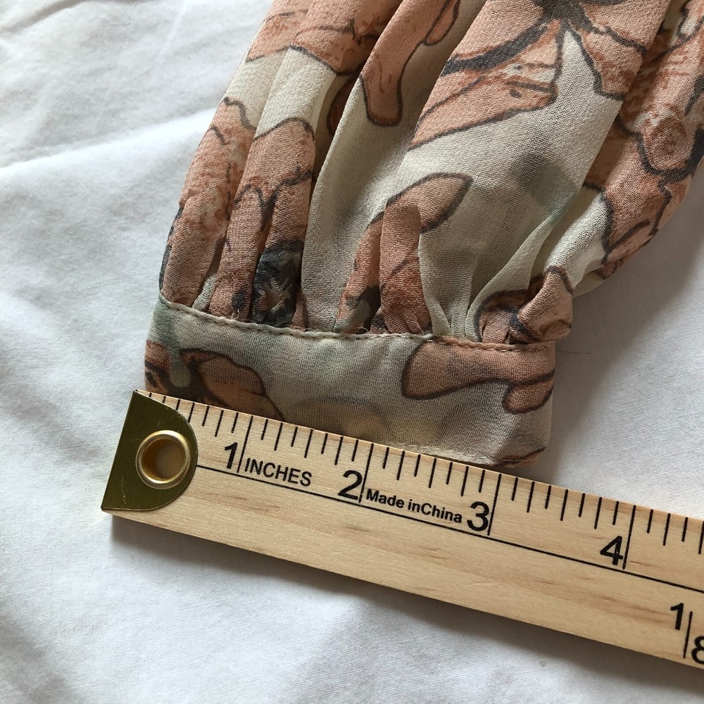 Lucky Brand Top Womens XS Floral Tan Pink Blush Peasant Bell Sleeve Sheer NWT - Picture 15 of 16